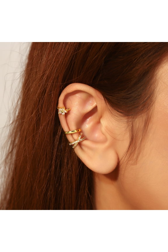 Cuffs Earrings for Women Non Pierced Earrings, Clip on Cartilage Earrings Dainty 14K Gold Plated Cubic Zirconia Huggie Hoop Earring for Women Trendy Jewelry Set 3pcs