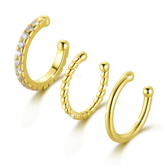 Ydou Cuffs Earrings for Women Non Pierced Earrings, Clip on Cartilage Earrings Dainty 14K Gold Plated Cubic Zirconia Huggie Hoop Earring for Women Trendy Jewelry Set