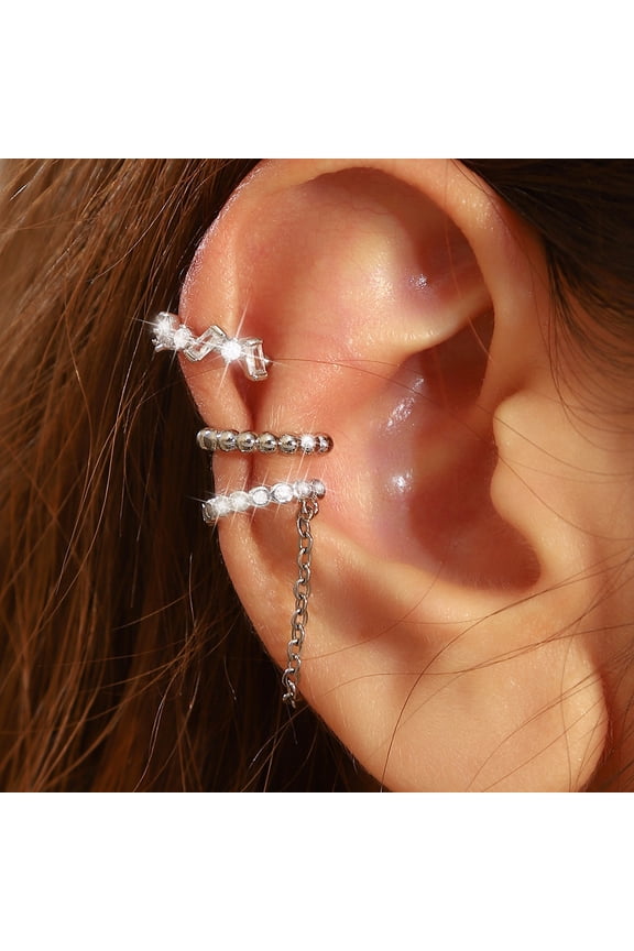 Cuffs Earrings for Women Non Pierced Earrings, Clip on Cartilage Earrings Dainty 14K Gold Plated Cubic Zirconia Huggie Hoop Earring for Women Trendy Jewelry Set 3pcs