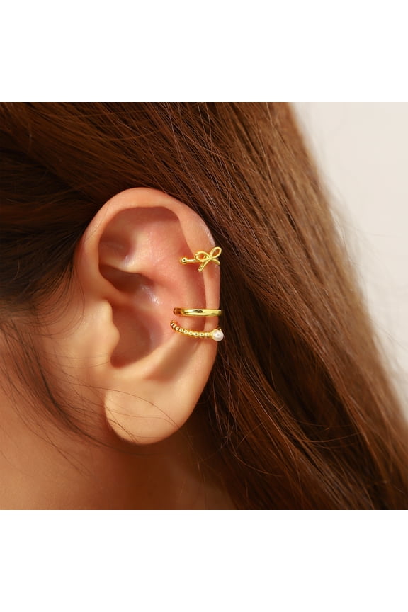 Cuffs Earrings for Women Non Pierced Earrings, Clip on Cartilage Earrings Dainty 14K Gold Plated Cubic Zirconia Huggie Hoop Earring for Women Trendy Jewelry Set 3pcs
