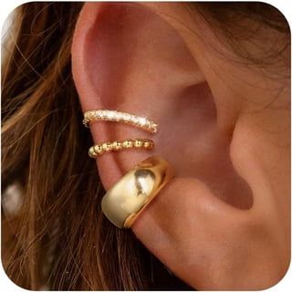 Ydou Cuffs Earrings for Women Non Pierced Earrings, Clip on Cartilage Earrings Dainty 14K Gold Plated Cubic Zirconia Huggie Hoop Earring for Women Trendy Jewelry Set 3pcs