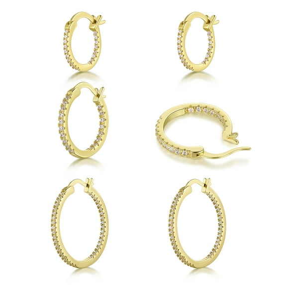 Ydou Hoop Earring Set of 3, 14k Gold Plated Triple Huggie Hoop Earrings Set for Women, Womens Hoops 15, 20 & 30mm