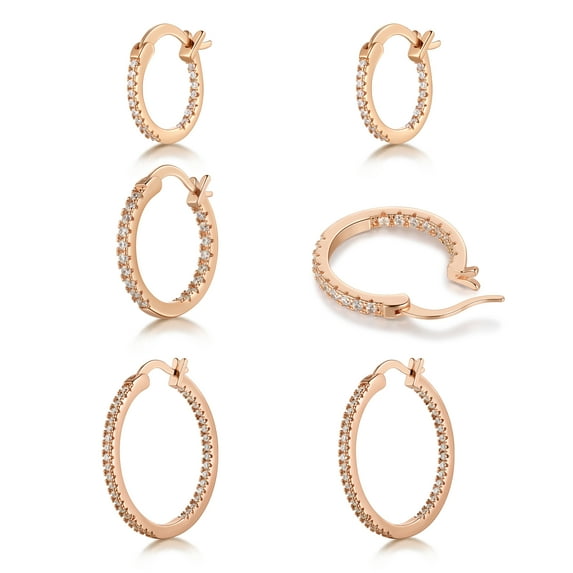 Ydou Hoop Earring Set of 3, 14k Gold Plated Triple Huggie Hoop Earrings Set for Women, Womens Hoops 15, 20 & 30mm