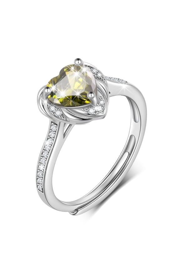 Love Heart Rings for Women, 925 Sterling Silver August Birthstone Ring with Peridot Promise Birthday Christmas Mother's Day Gift for Mom Wife