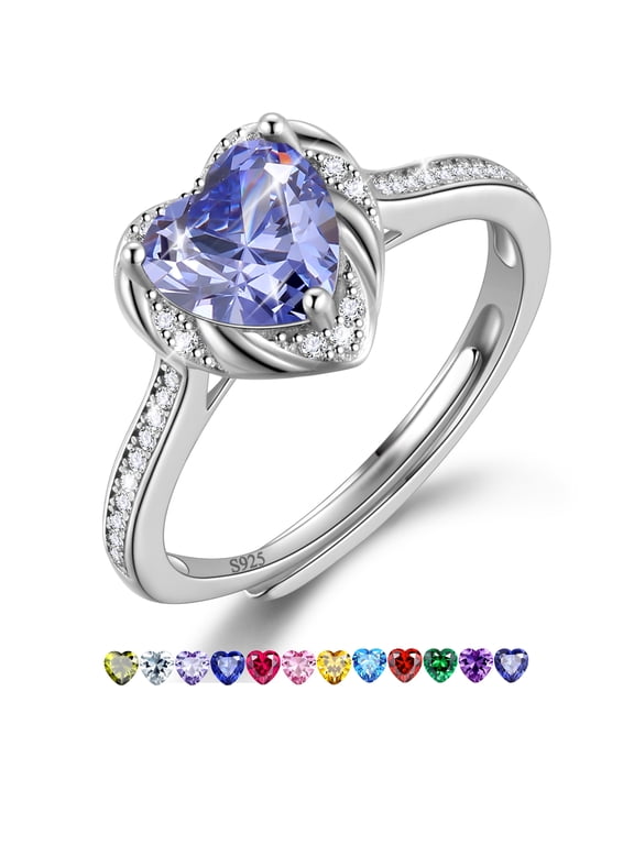 Love Heart Rings for Women, 925 Sterling Silver December Birthstone Ring with Blue Tanzanite Promise Band Wedding Birthday Jewelry Gifts Mom
