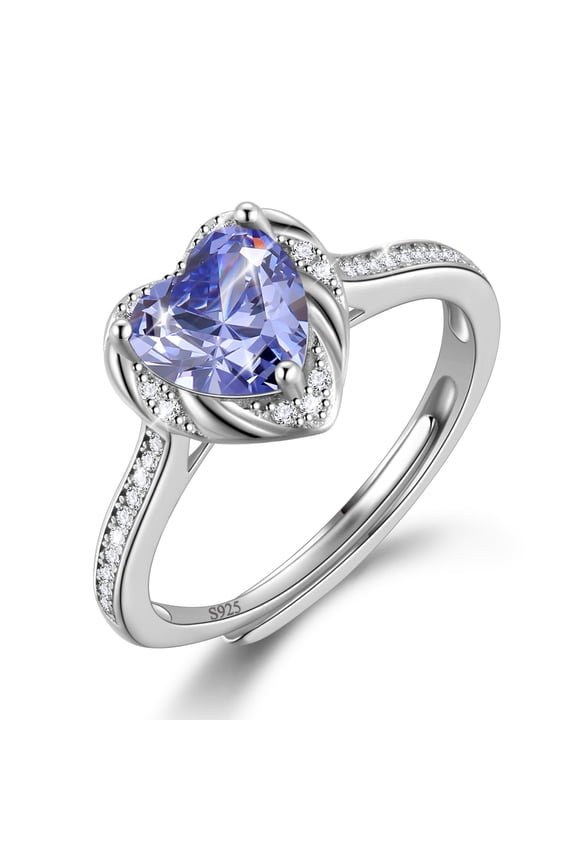 Love Heart Rings for Women, 925 Sterling Silver December Birthstone Ring with Blue Tanzanite Promise Band Wedding Birthday Jewelry Gifts Mom