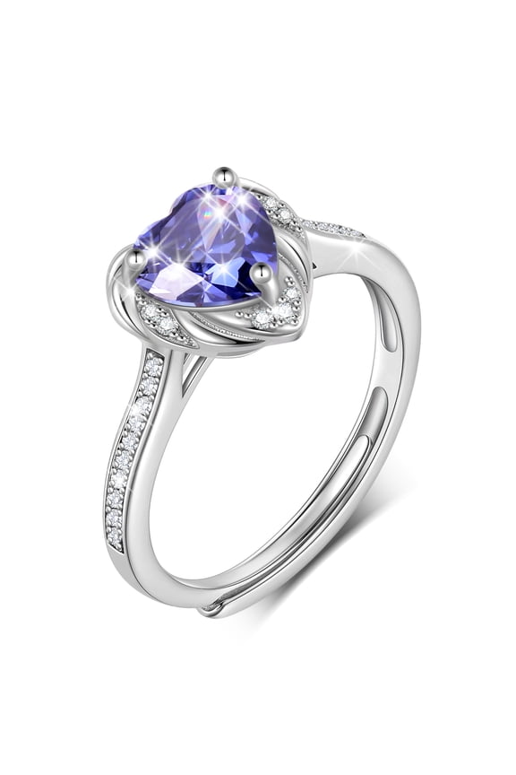 Love Heart Rings for Women, 925 Sterling Silver December Birthstone Ring with Blue Tanzanite Promise Band Wedding Birthday Jewelry Gifts Mom