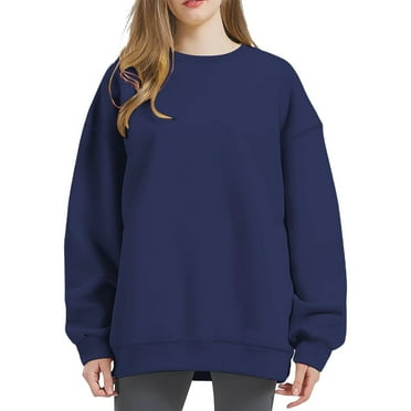 Ydsxlp Oversized Sweatshirt Crewneck Sweatshirts Women's Fashionable Casual Solid Color Pullover Sweatshirt Long Sleeved Sweatshirt Womens Hoodies Fall Sweater Navy M