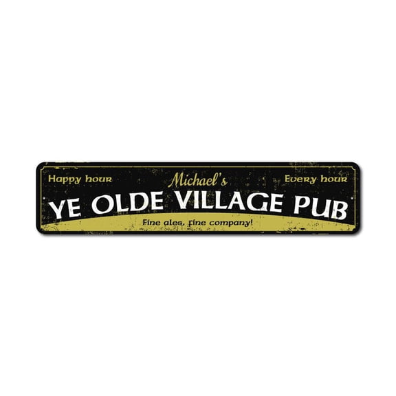 Ye Olde Village Pub Sign, Village Pub Decor, Pub Bar Owner Sign, Custom Pub Sign, Ale Lover Aluminum Sign - 4x18 inches
