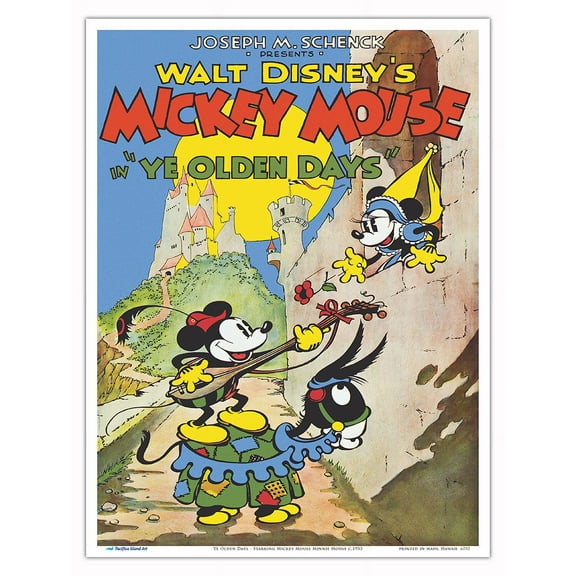 Ye Olden Days - Starring Mickey Mouse Minnie Mouse - Vintage Film Movie Poster c.1933 - Master Art Print (Unframed) 9in x 12in