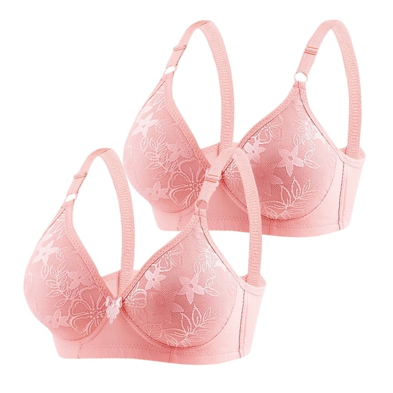 YeJammarp 2 Pack Full Coverage Bras for Women Soft Padded T Shirt Bra Comfort Bralette Plus Size V Neck Bras Ladies Bras (M, Watermelon Red)