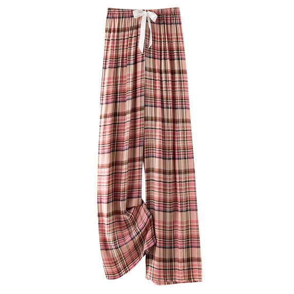 YeJammarp Cotton Pj Pants Womens Wide Leg Funny Graphic Capri Pajama Pants Lounge Sleep Causal Bottoms Cropped Trousers (One Size, Pink-plaid)