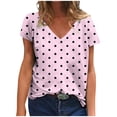 thumbnail image 1 of YeJammarp Cotton V Neck T Shirts Womens Loose Fit Elegant Retro Polka Dots Print Short Sleeve Casual Summer Tops (Large, Pink 02), 1 of 1