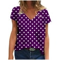 thumbnail image 1 of YeJammarp Cotton V Neck T Shirts Womens Loose Fit Elegant Retro Polka Dots Print Short Sleeve Casual Summer Tops (Medium, Purple 01), 1 of 5