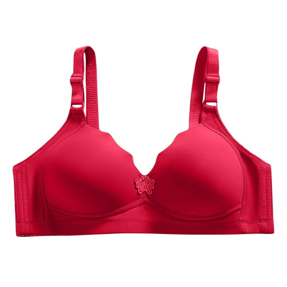 YeJammarp Plus Size Bralettes for Older Women No Underwire V Neck Wireless Bras Push Up Bras Sports Bras for Women High Support (100, Red)