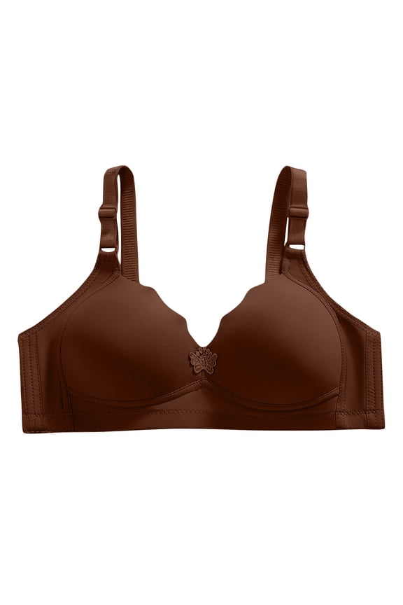 Plus Size Bralettes for Older Women No Underwire V Neck Wireless Bras Push Up Bras Sports Bras for Women High Support (95, Coffee)