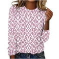 thumbnail image 1 of YeJammarp Plus Size Cotton Tops Women Crewneck Long Sleeve Graphic Print T-shirts Loose Fit Spring Fall Winter Tees (M, Pink), 1 of 4