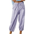 thumbnail image 1 of YeJammarp Summer Cotton Linen Cropped Pants Womens Casual Beach Wide Leg Loose Drawstring Capri Pants with Pockets (Small, Purple), 1 of 7