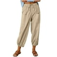 thumbnail image 1 of YeJammarp Summer Cotton Linen Cropped Pants Womens Casual Beach Wide Leg Loose Drawstring Capri Pants with Pockets (X-Large, Khaki), 1 of 7