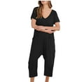 thumbnail image 1 of YeJammarp Summer Rompers Jumpsuits Womens One Piece Short Sleeve V Neck Capri Jumpsuit Pockets Playsuits Loungewear (Medium, Black), 1 of 5