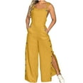 thumbnail image 1 of YeJammarp Women Jumpsuits Sleeveless Side Buttons Split Wide Leg Rompers Cotton Blend Knotted Strap Casual Loose Playsuit (Small, Yellow), 1 of 6