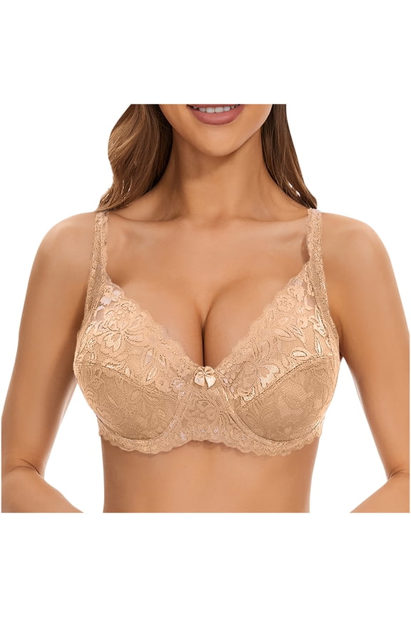 Women No Underwire Bras Push Up Womens Bras Floral Lace Cute Wire-free Summer Casual Wire Free Bras (85, Beige)