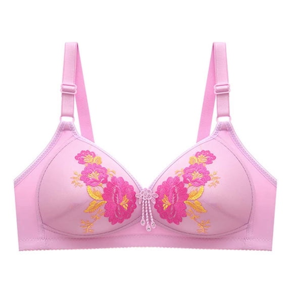 YeJammarp Women's Wireless Bra Embroidery Floral Minimizer Bras for Women Cozy Breathable Seamless Push Up Bra Casual Bras For Women (36/80BC, Purple)