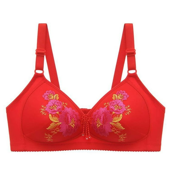 YeJammarp Women's Wireless Bra Embroidery Floral Minimizer Bras for Women Cozy Breathable Seamless Push Up Bra Casual Bras For Women (44/100BC, Red)