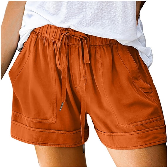 YeJammarp Womens Cotton Mid Rise Shorts with Pockets Cozy Stretch Loose Summer Casual Drawstring Wide Leg Short Pants (X-Large, Orange)
