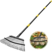 YeYeBest 25 Tines Heavy Duty Garden Leaf Rake for Lawns, 65" Long 18" Wide Adjustable Sturdy Metal Yard Rake with Non-Slip Comfort Handle