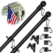 FLY HAWK 6ft Black Tangle Free Flag Pole with Holder for Outside House - 2 Packs Heavy Duty Stainless Steel FlagPoles for 3x5 US Flags