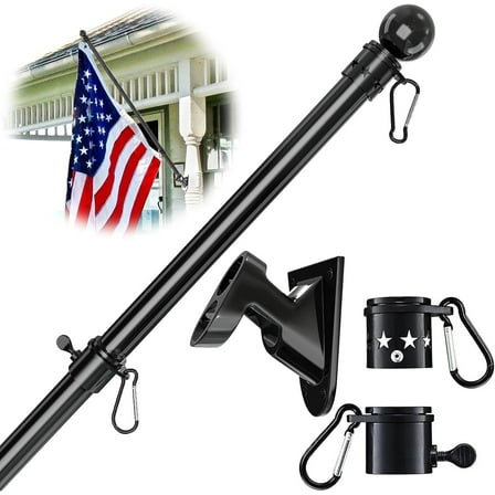 YeYeBest 6ft Black Tangle Free Flag Pole Holder for Outside House - Heavy Duty Stainless Steel Flag Poles for 3x5 Flags