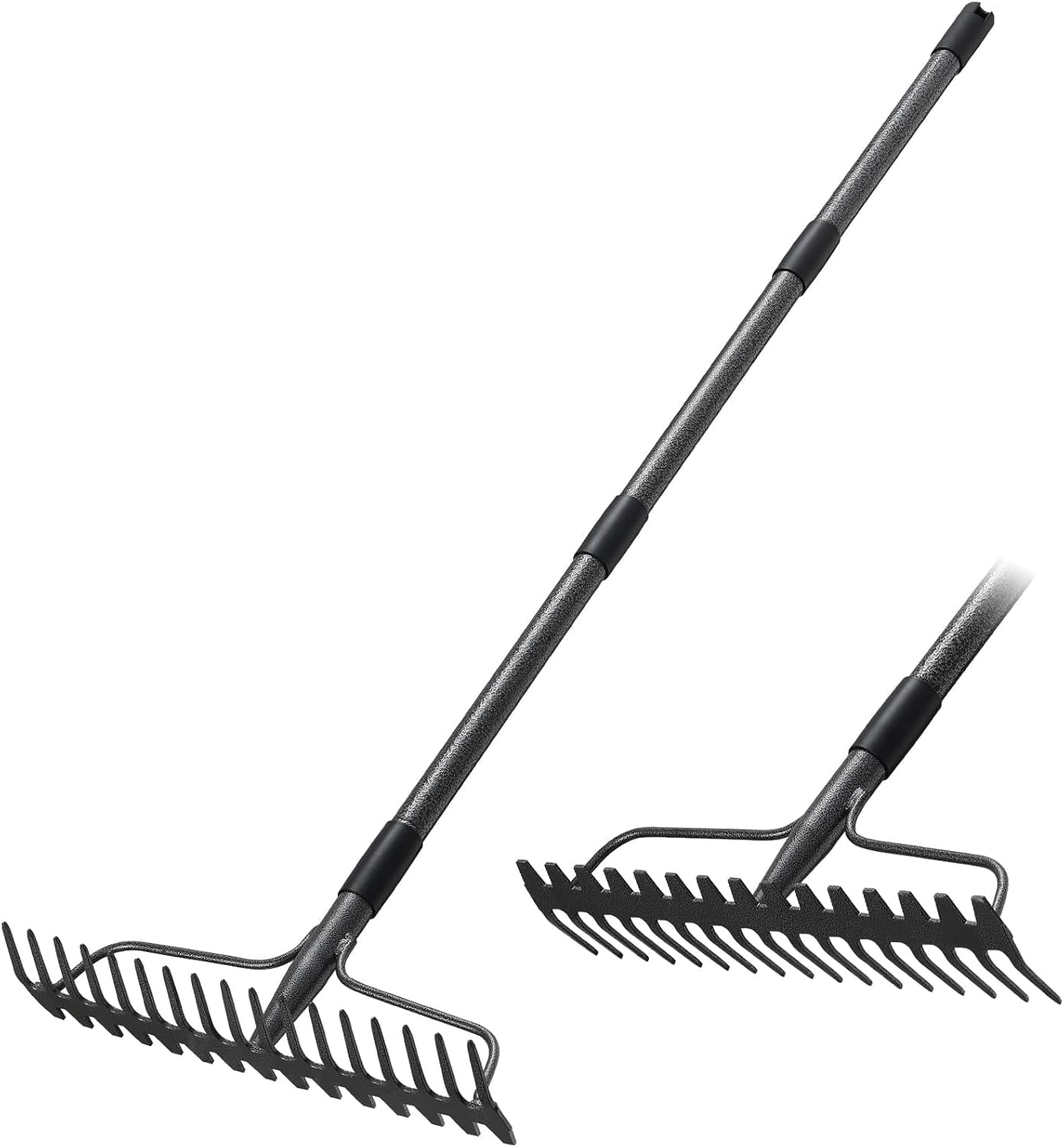 FLY HAWK Garden Rake, Rake for Leaves, 77 inch Metal Bow Rake with 17 Tines for Loosening Leveling Soil Gathering Leaf