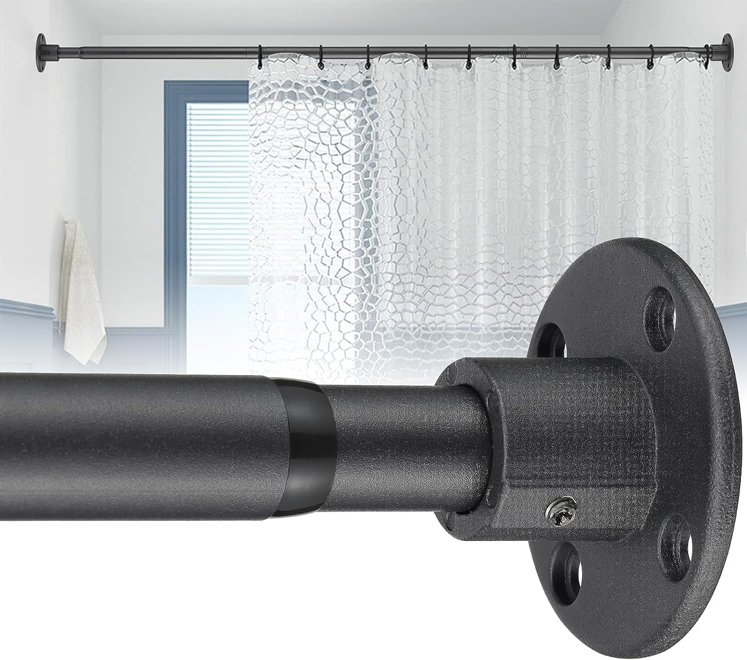 YeYeBest Industrial Shower Curtain Rod, 29-50 inch Telescopic Splicing Connection, 1 inch Diameter Shower Rod  for Bathroom, Closet Rod, Black( Need To Drill)