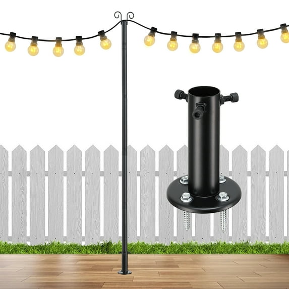 IHOMEPARK Outdoor String Light Pole, 12.8FT Waterproof Metal String Light Poles fo Outside Garden Patio Backyard Deck, Black,1Pack
