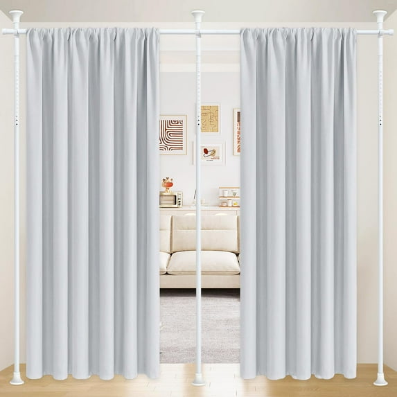 YeYeBest Room Divider, No Drilling Curtain Rods for Room Separation, 4-10ft(H) 28-114''(W) Adjustable Heavy Duty Floor to Ceiling Wall Curtain Rods, White