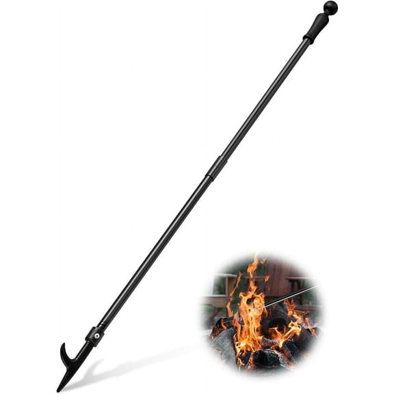 FLY HAWK Fire Poker for Fire Pit, 30 inches Portable Fireplace Tools for Outdoor Patio Fireplace, Stove, Outdoor FirePit Tools, Black