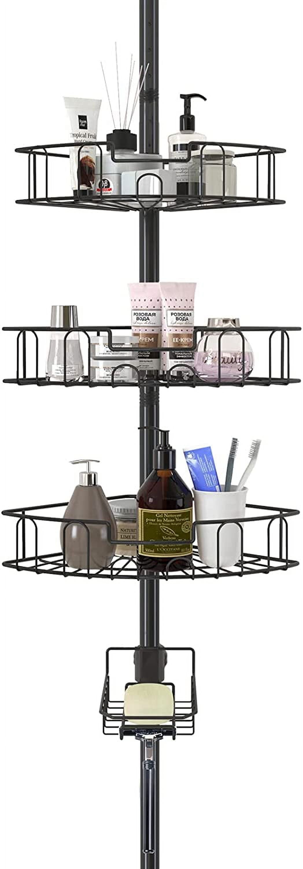 YeYeBest Shower Organizer Caddy for Bathroom, 39-125 inch Adjustable Tension Pole with 4-Tier Shelves for Home Bathroom Bath Organization and Storage, Black