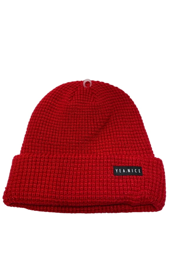 Beanie Soft Acrylic Cherry Red Folded Waffle Weave Beanie Hat Cap Snow