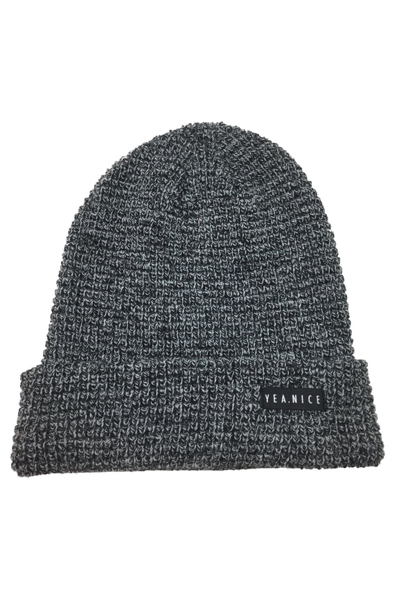Beanie Soft Acrylic Heather Gray Black Folded Waffle Weave Beanie Hat