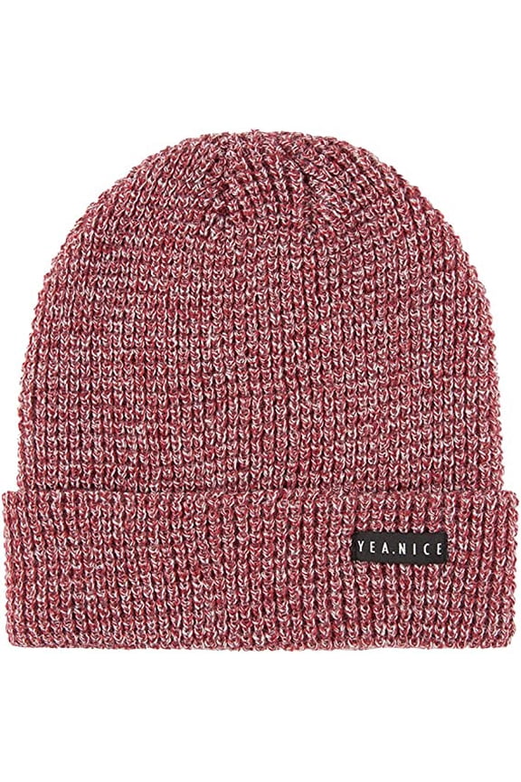 Beanie Soft Acrylic Heather Red Folded Waffle Weave Beanie Hat Cap