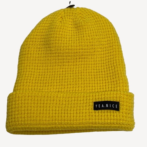 Yea.Nice Beanie Soft Acrylic Yellow Folded Waffle Weave Beanie Hat Cap