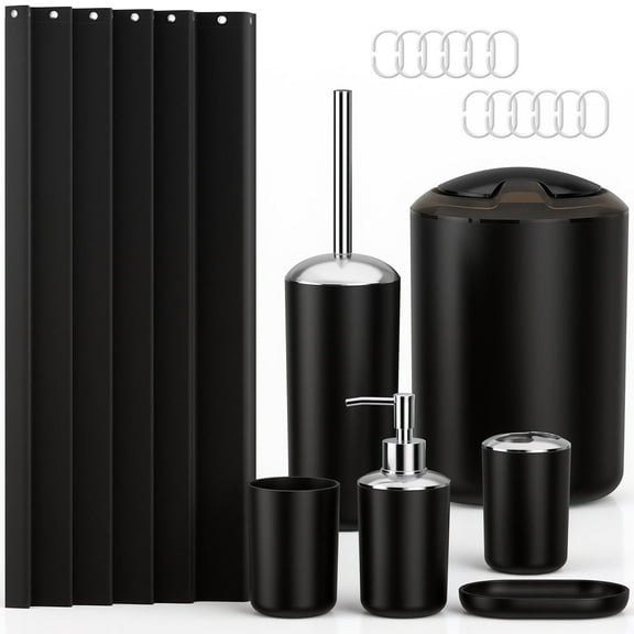 Yeabett 19 Pieces Bathroom Accessory Set,Bath Sets with Shower Curtain, Trash Can, Toilet Brush Holder Set & Soap Dispenser – Stylish & Functional Bath Decor for Home, Apartment
