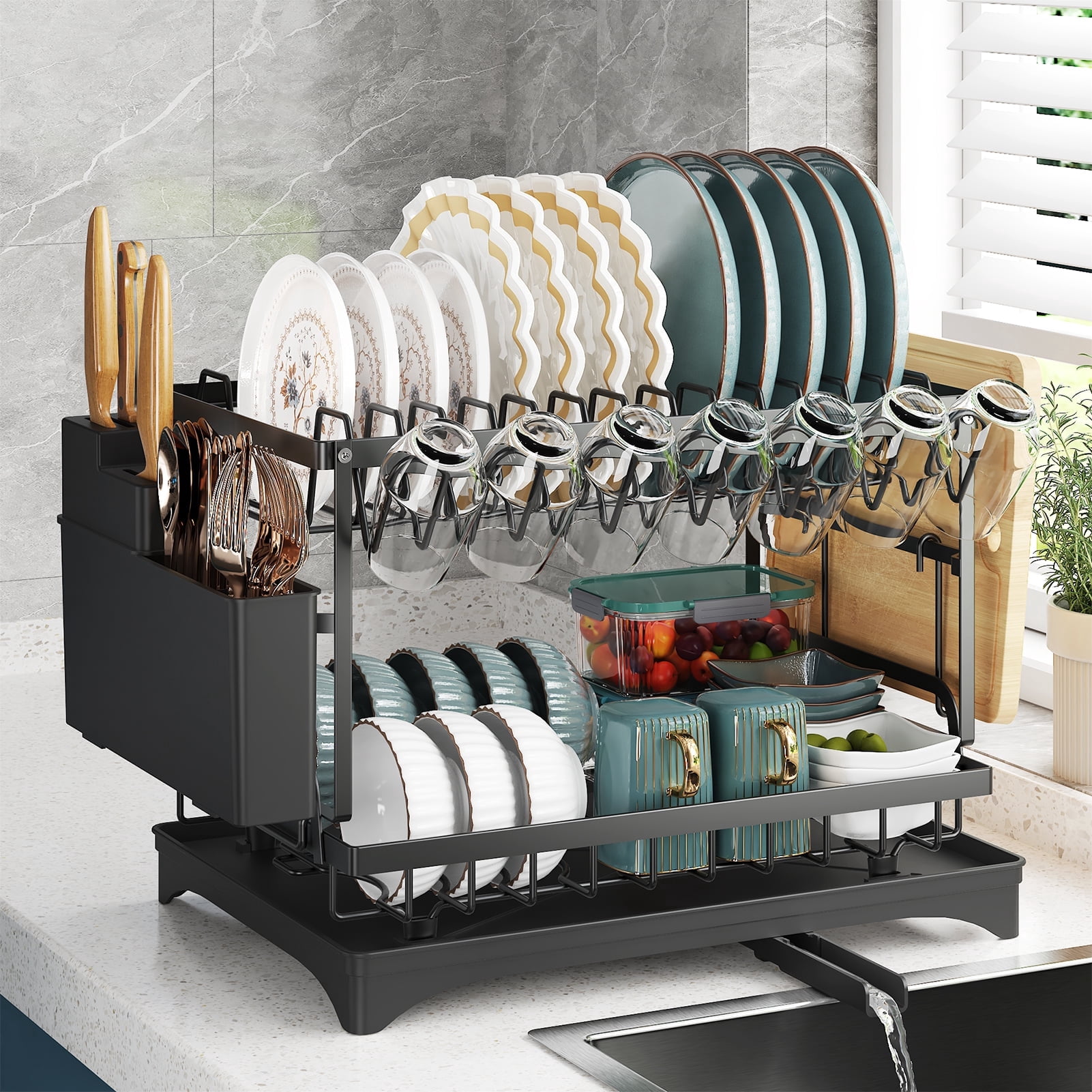 Yeabett 2 Tier Dish Drying Rack Stainless Steel for Kitchen Counter ...