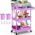 thumbnail image 1 of Yeabett 3 Tier Rolling Utility Cart Organizer with Removable Drawer, Mobile Storage Carts with 2 Lockable Wheels for Bathroom, Kitchen, Snack, Craft, Makeup, Baby Essentials，Purple, 1 of 7