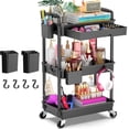 thumbnail image 1 of Yeabett 3 Tier Rolling Utility Cart Organizer with Removable Drawer, Mobile Storage Carts with 2 Lockable Wheels for Bathroom, Kitchen, Snack, Craft, Makeup, Baby Essentials, Black, 1 of 8