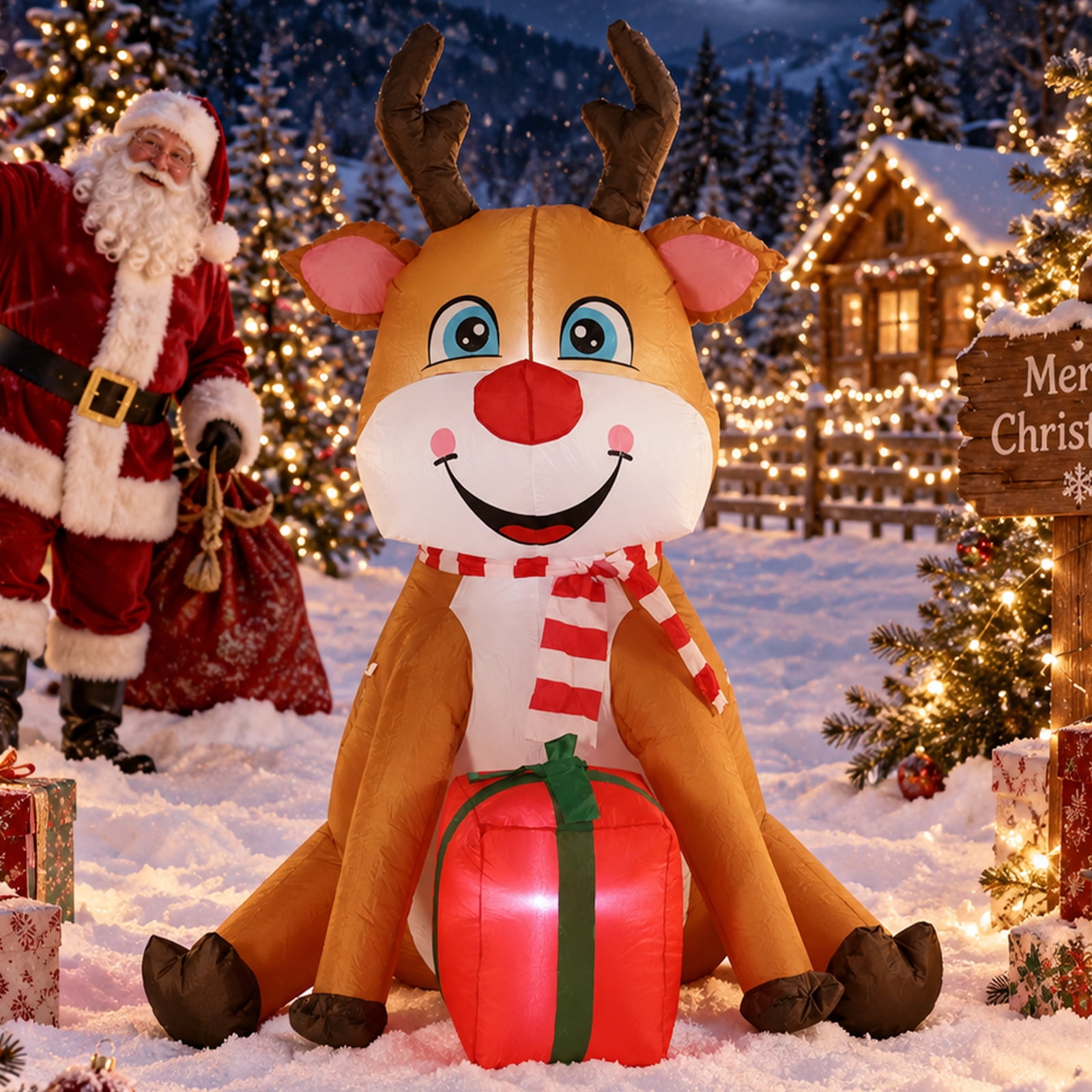 Yeabett 5 FT Christmas Inflatable Reindeer with Gift Box, Outdoor Blow ...