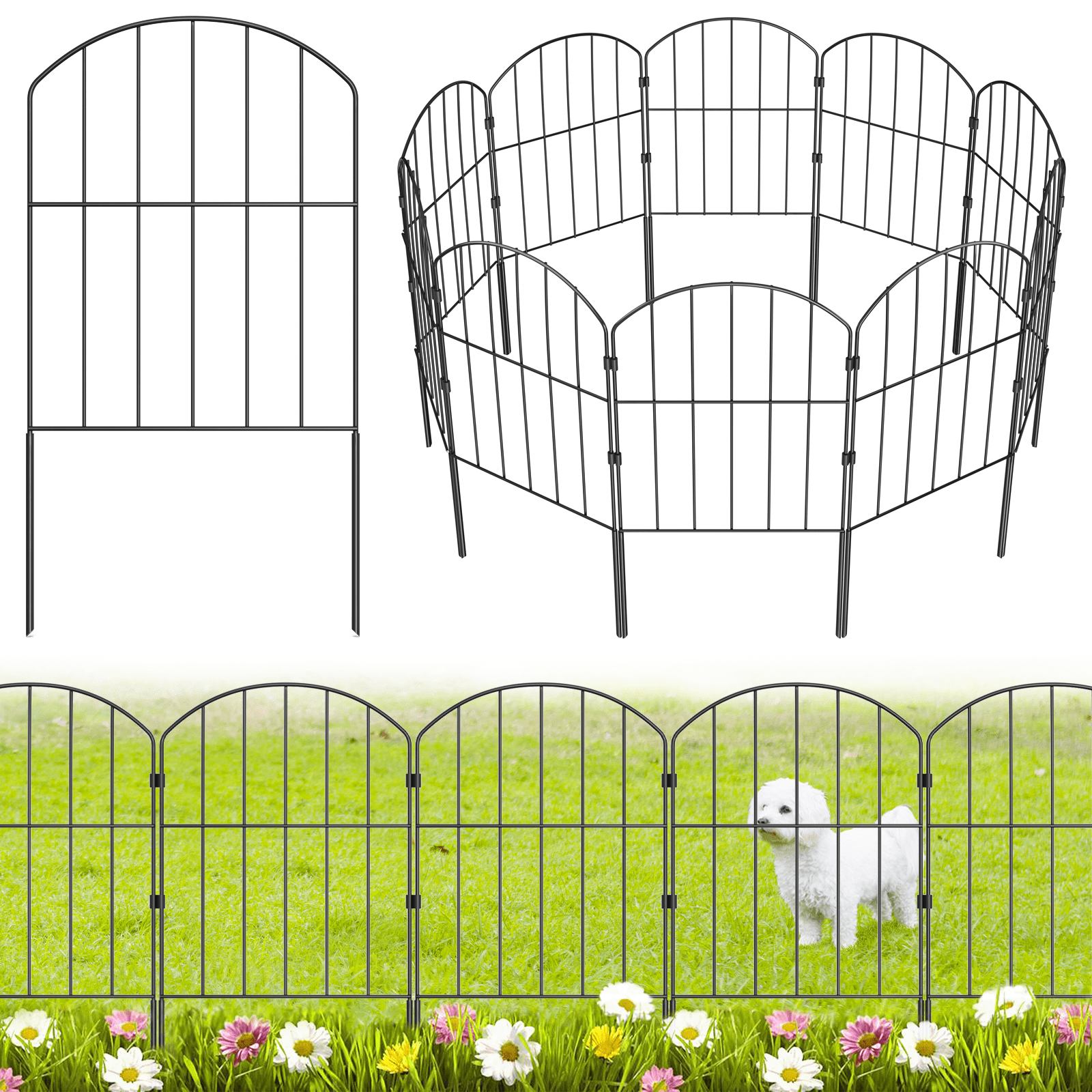 Yeabett Garden Fence,10 Pcs Rustproof Metal Fence Panels，Total 10ft(L) x 24in(H) Garden Fencing Animal Barrier,Decorative Garden Fences and Borders for Dogs, Flower Bed, Patio