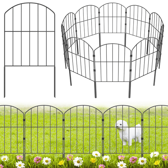 Yeabett Garden Fence,10 Pcs Rustproof Metal Fence Panels，Total 10ft(L) x 24in(H) Garden Fencing Animal Barrier,Decorative Garden Fences and Borders for Dogs, Flower Bed, Patio