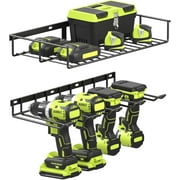 Yeabett Power Tool Organizer, 2 Layers Storage Rack with 4 Drill Holders, Heavy Duty Metal Floating Tool Shelf Garage Wall Mounted
